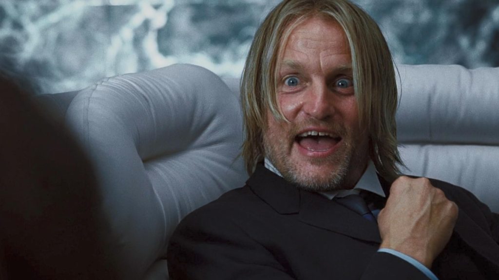 Haymitch smiling in catching fire
