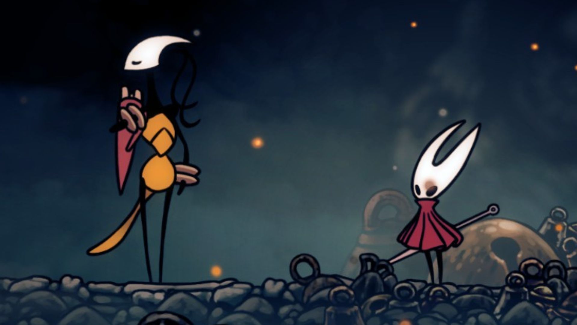 Map NPC Shakra singing next to Hornet in Silksong