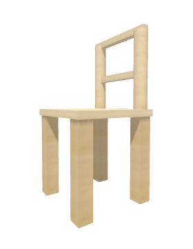A blonde-wood chair from the game I'm Not a Robot