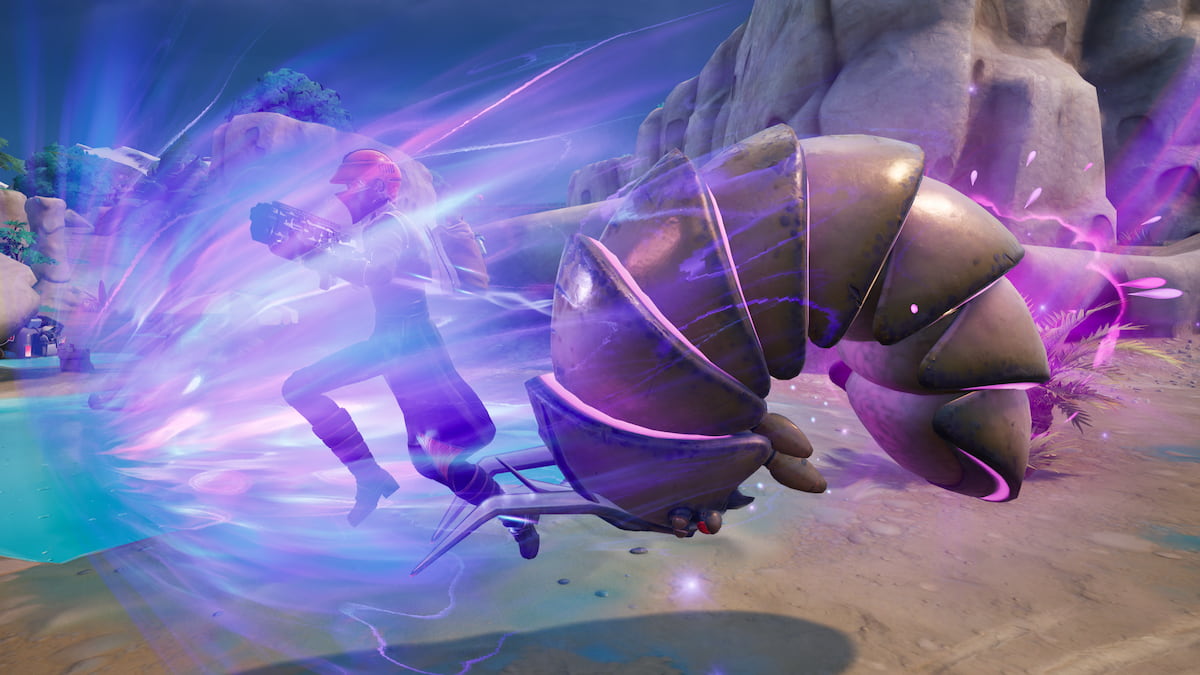 A player being launched out of a roly poly in fortnite