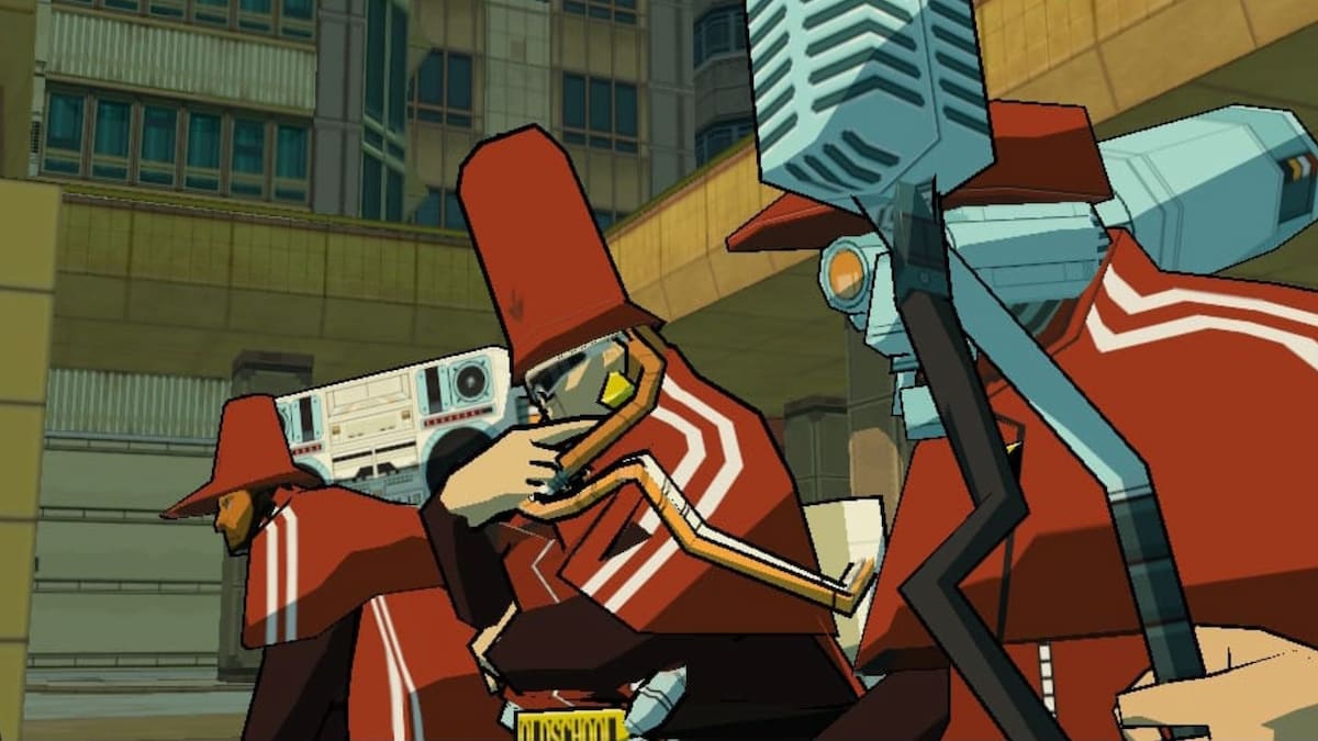 The Oldheads judging a crew battle in Bomb Rush Cyberfunk