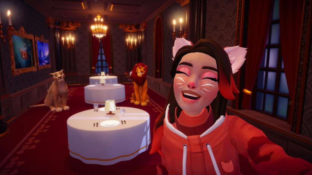 Taking a selfie with Simba and Nala in chez remy