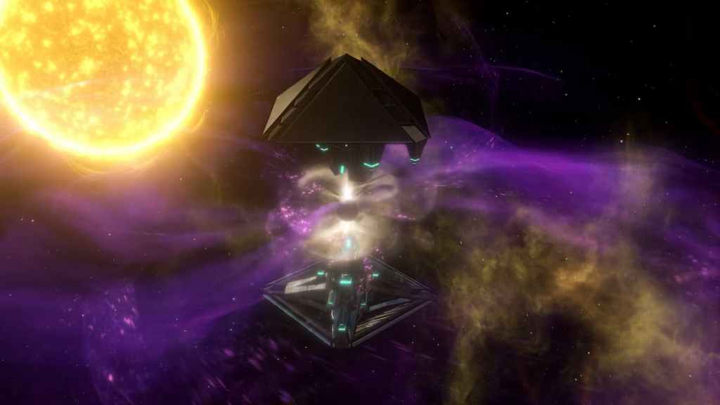 A megastructure built around a strange cosmic anomaly in Stellaris.