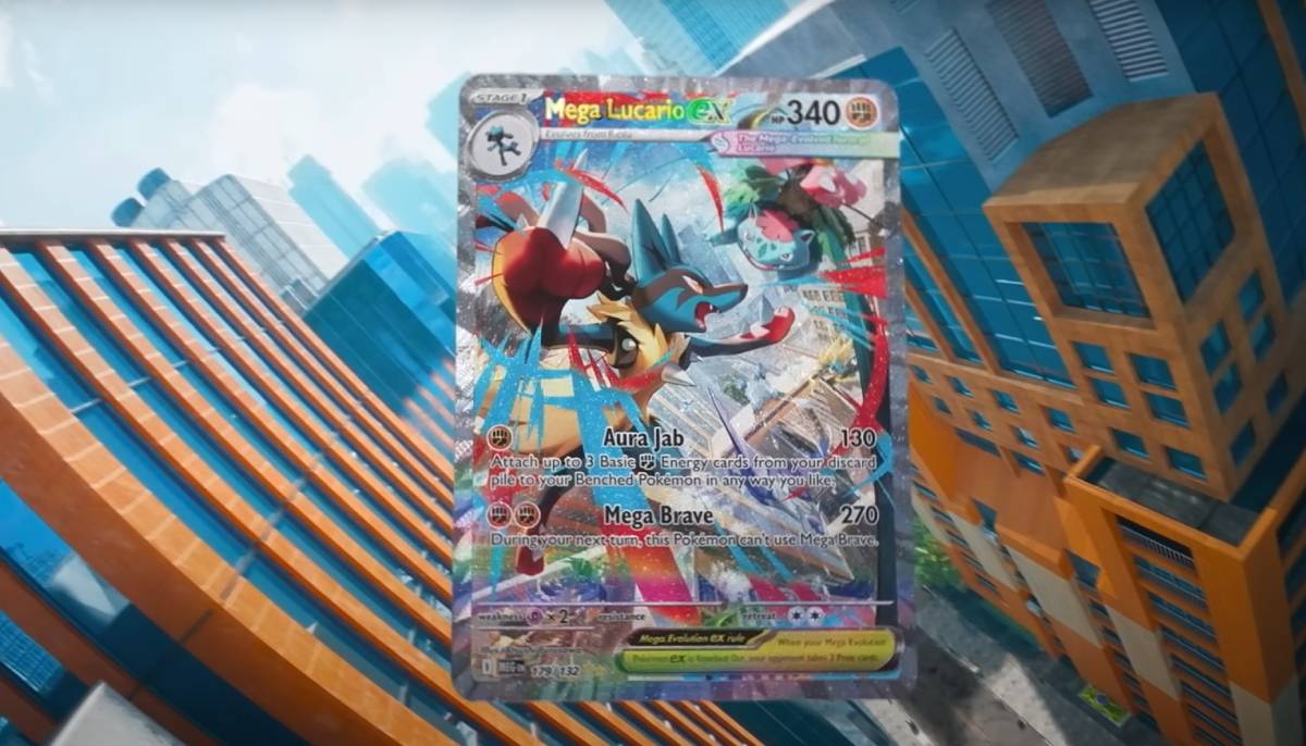 A mega Lucario ex card is shown