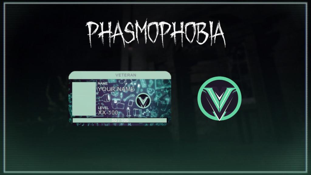 A glowing green Veteran ID Card and Badge in phasmophobia