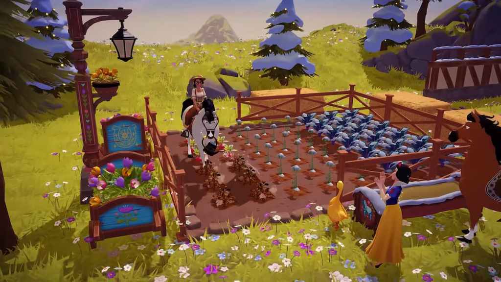 Watering plants while riding horse in disney dreamlight valley