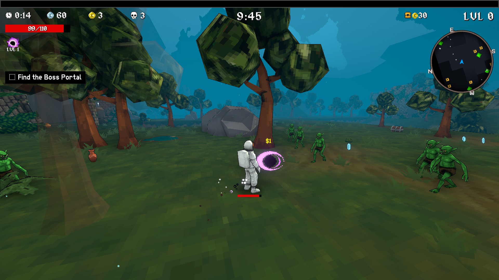 Spaceman fighting enemies in Megabonk