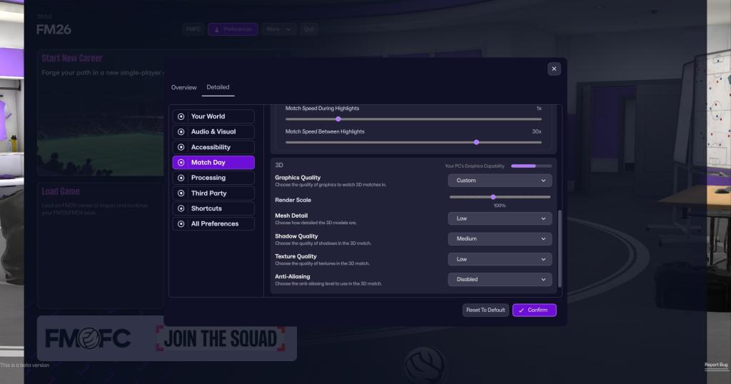 Best graphics settings in Football Manager 26