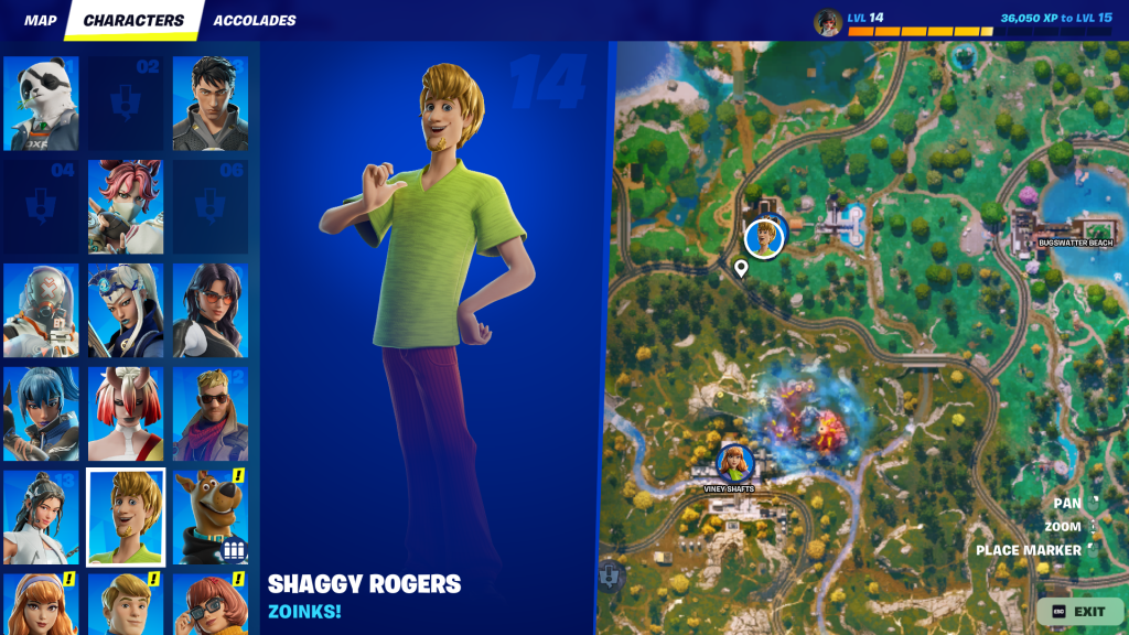 Shaggy's location in Fortnite