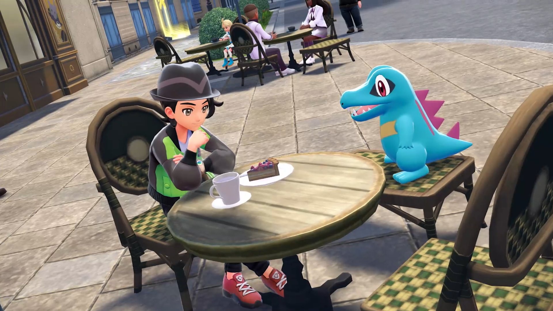 Totodile with the player characters in Legends Z-A