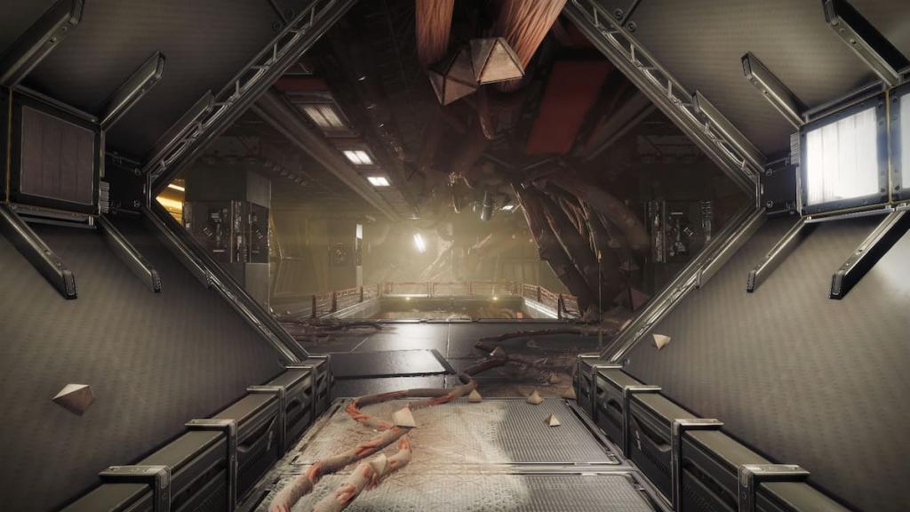 The entrance to the derelict SIVA facility in Heliostat in Destiny 2.