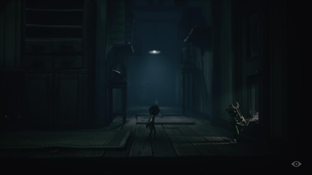 Breaking a glass pane on a door to enter the rest room for a doll spawn