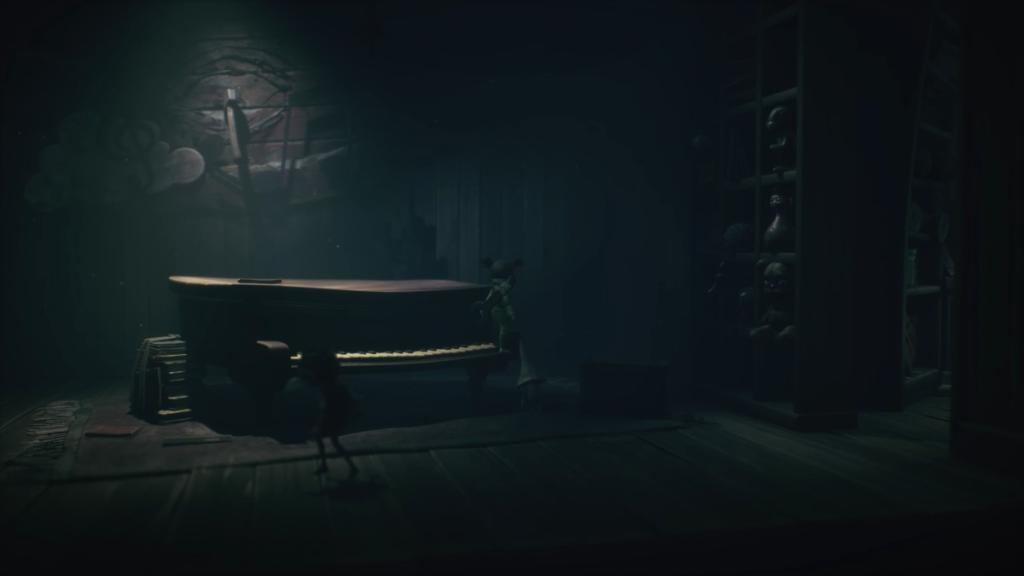 Stepping on all piano keys to open secret door and grab another doll