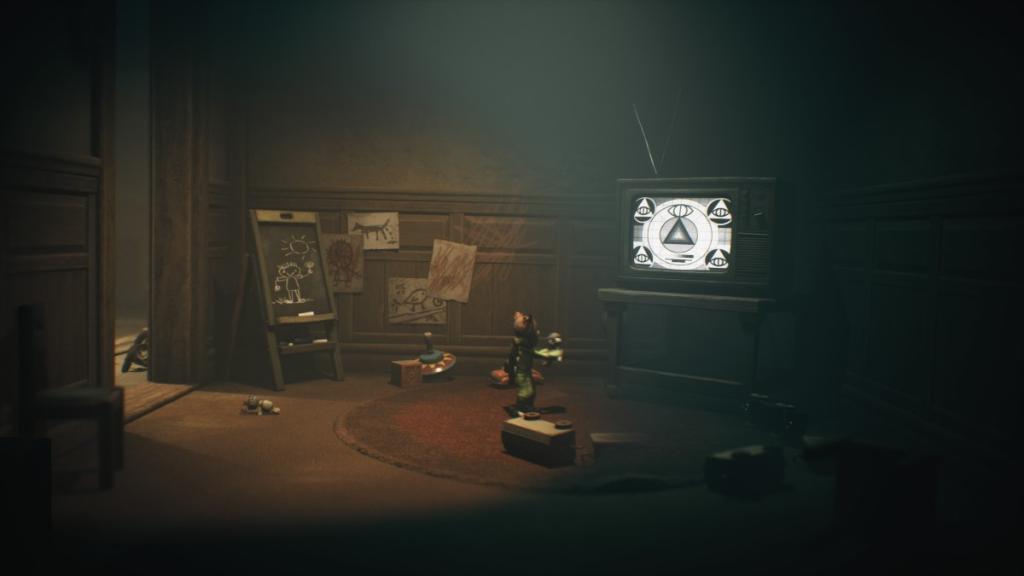 Using the magic doll to find the collectible doll in the kids play room where a television is visible