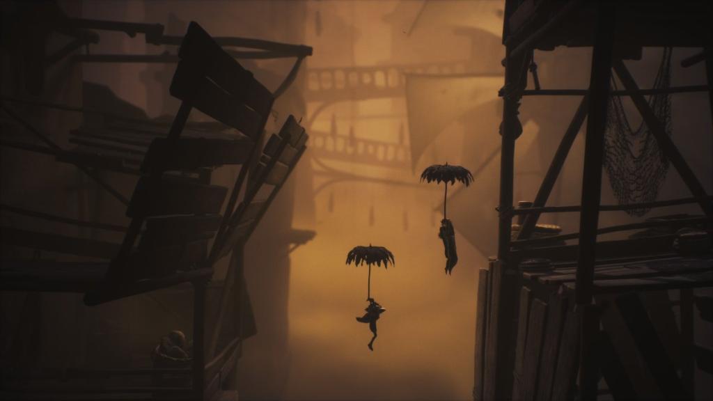 Low and Alone using the umbrellas to float to a higher platform