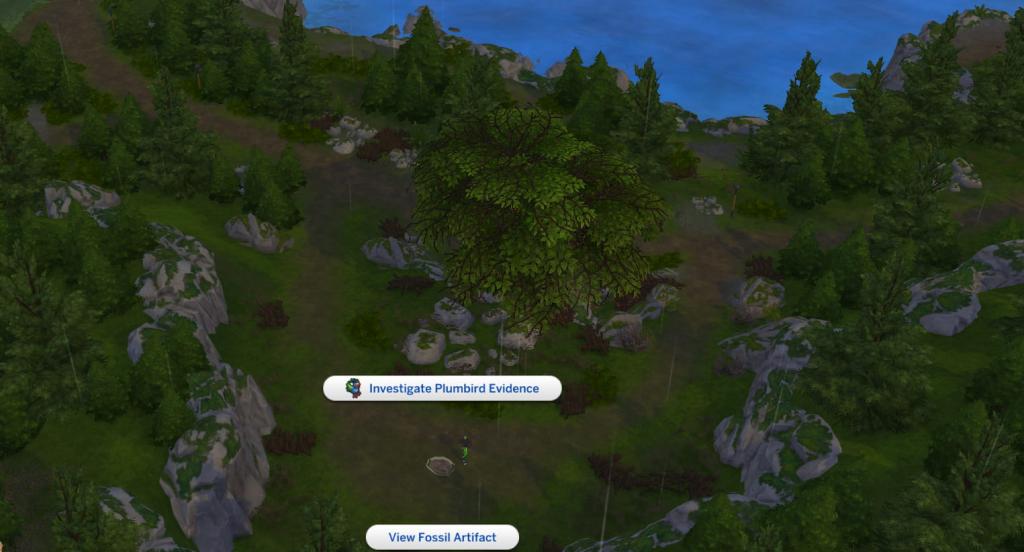 A screenshot from The Sims 4 shows the exact location of the Plumbird fossil in Jellyfish Junction in the new Sims 4 Expansion Pack: Adventure Awaits.