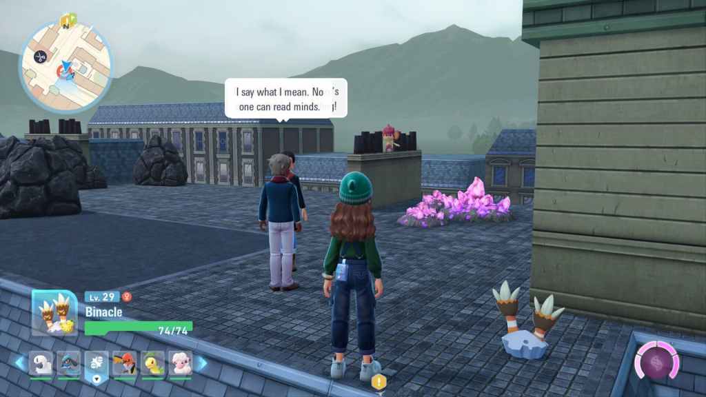 A screenshot from Legends ZA showing readers a pansear, a red monkey creature, on a roof.