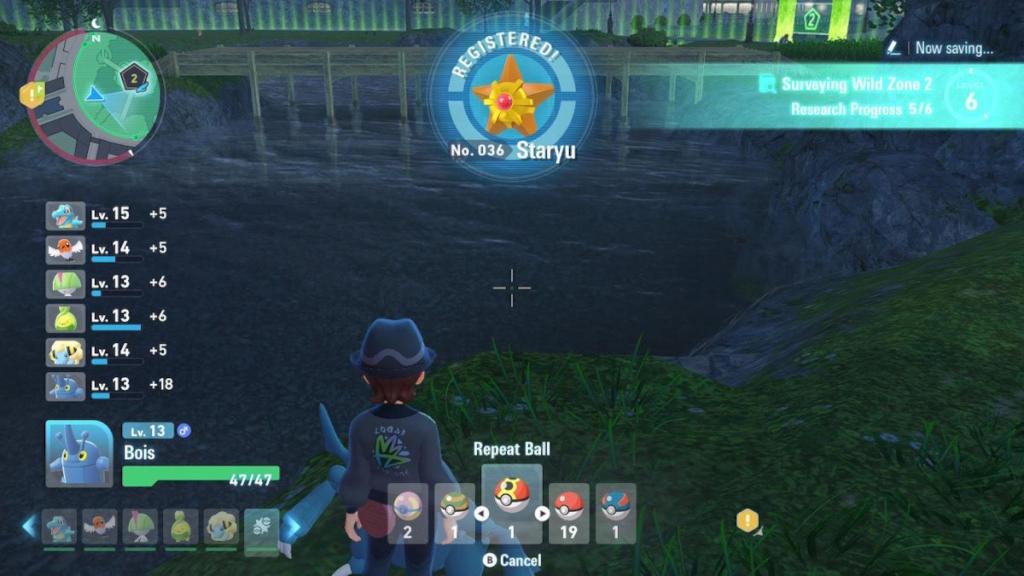 A trainer catching Staryu in Pokemon Legends: ZA.