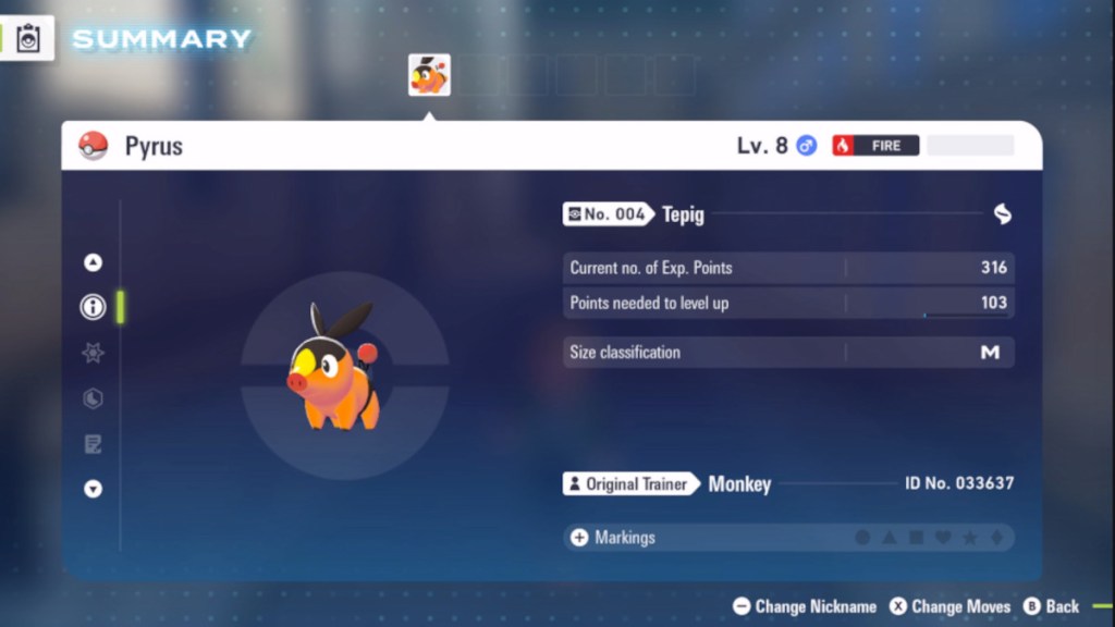 Changing a Pokémon's nickname in Pokémon Legends ZA