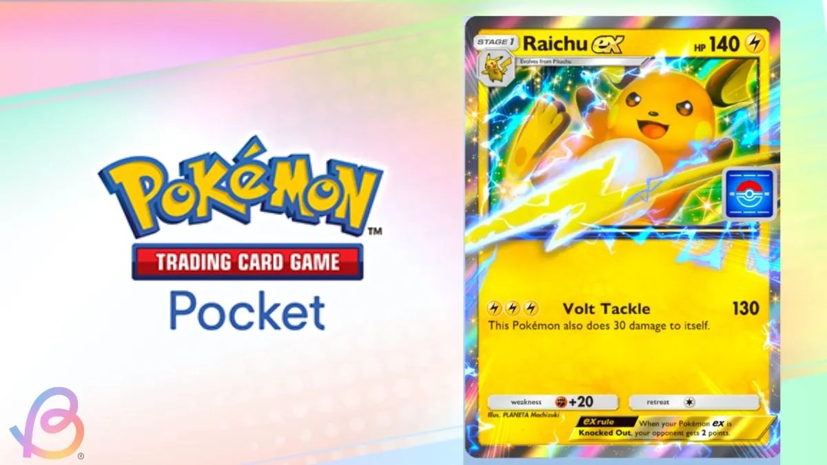 The Raichu ex card next to the Pokemon TCG Pocket logo.