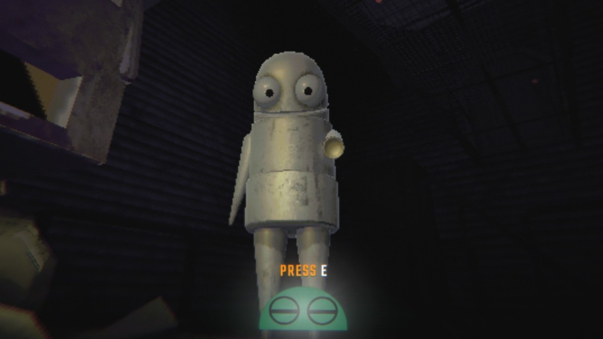 Death Head POV of semibot looking directly at us on the floor near the C.A.R.T.