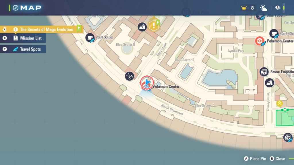 The location on the Legends ZA map showing readers where they can find a Pansage, Panpour, or Pansear on a roof.