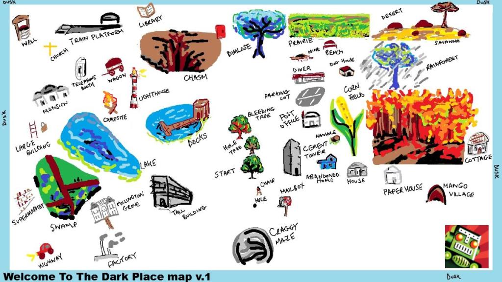 Welcome To The Dark Place map with key locations