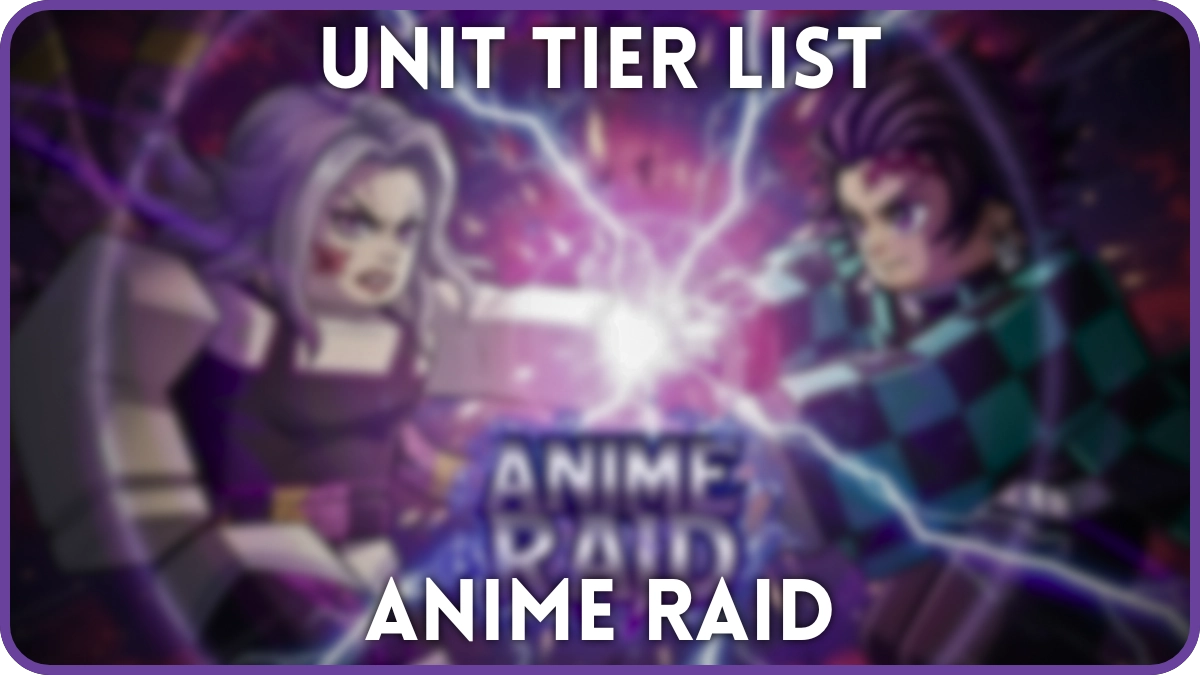 Cover image of Anime Raid on Roblox with a preview of a tier list of units for it in the foreground.