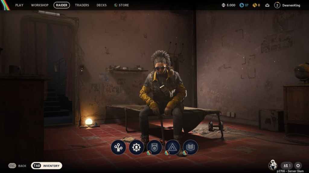 A character sitting on a scarce bed in a small room in ARC Raiders. 