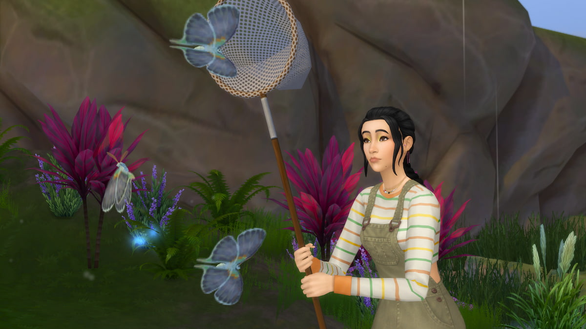 Swinging a net and catching a butterfly in the sims 4