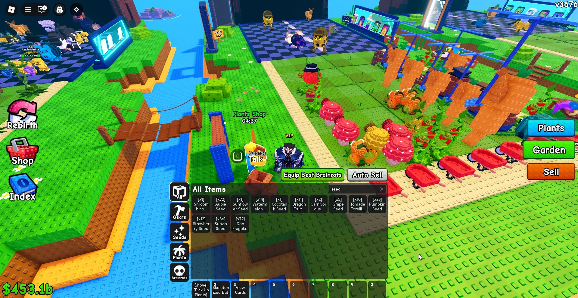 A player showing a stock of seeds they prepared ahead of the admin abuse event in Plants vs Brainrots Roblox experience.