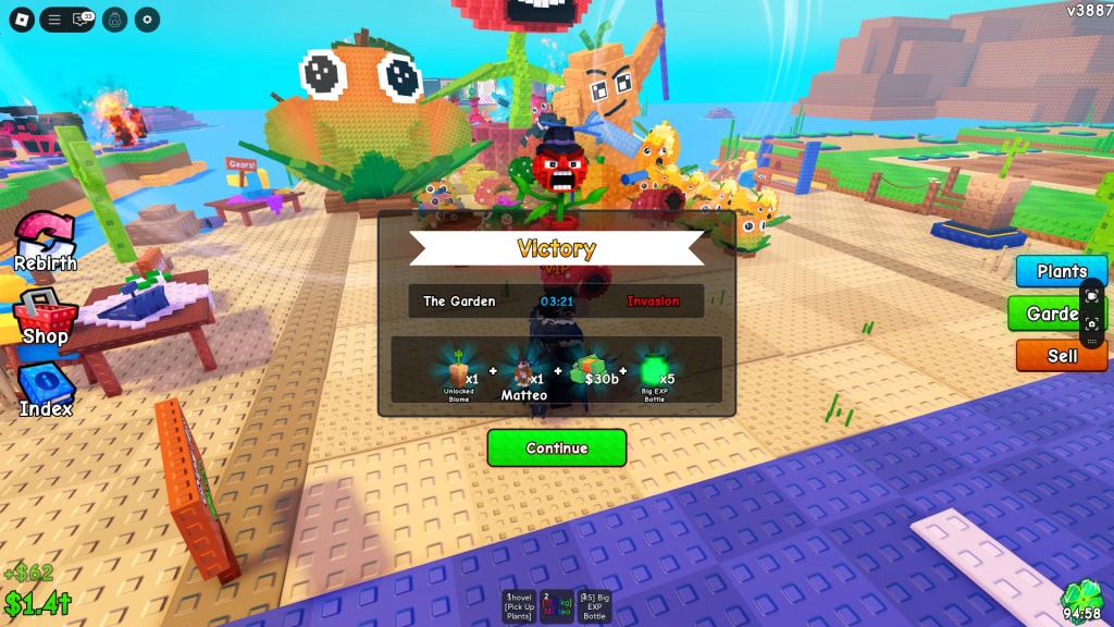 A player completing the Desert Biome Story mission in Plants vs Brainrots.