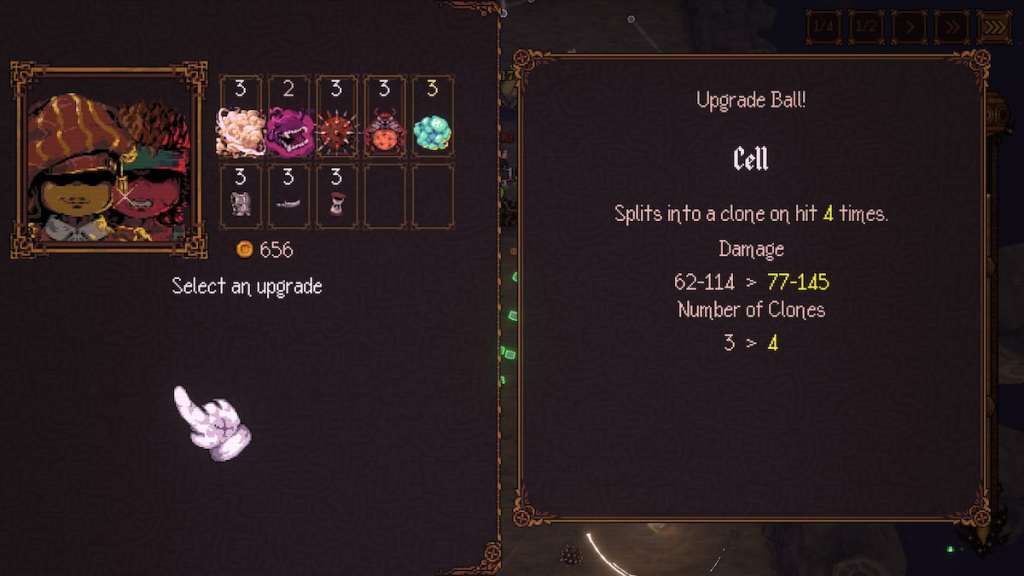 BALL x PIT Ball upgrade screen