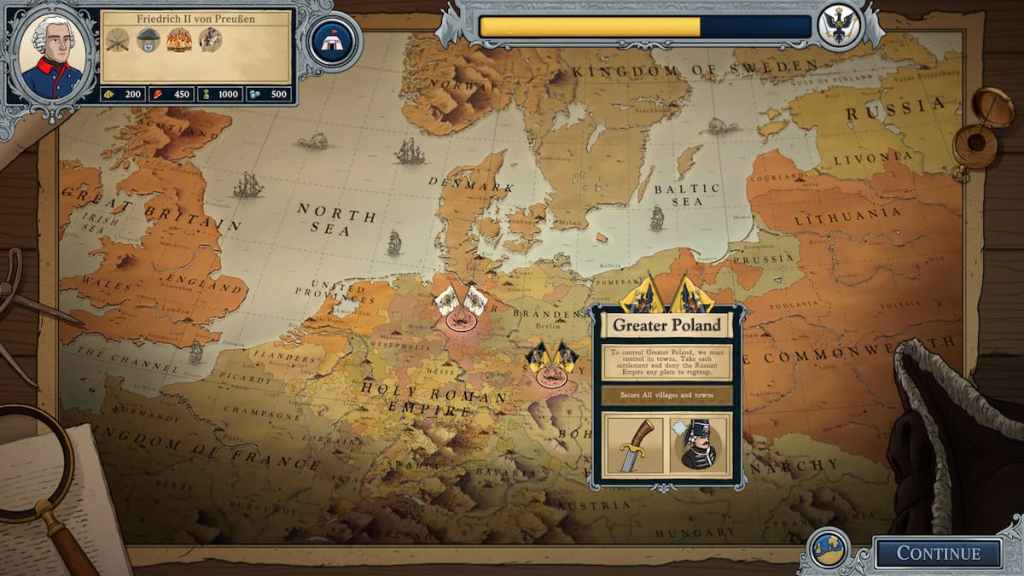 The campaign map highlighting Greater Poland in Master of Command. 