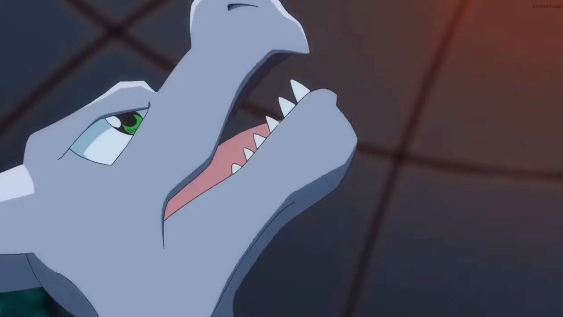Aerodactyl looking up in the Pokémon anime