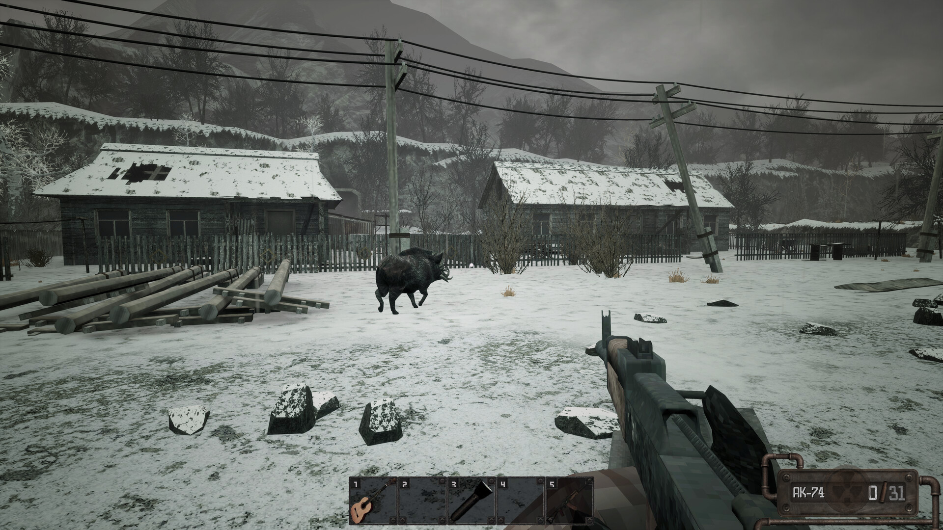 Player aiming at a wild hog in Misery