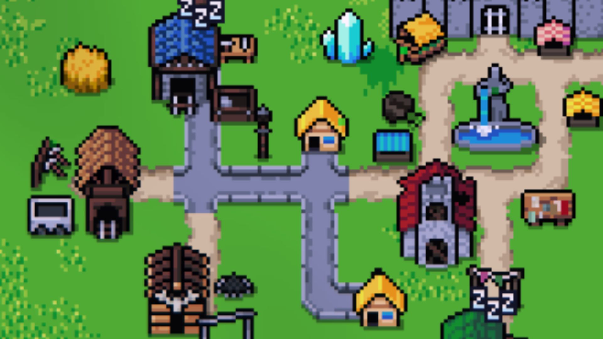 Stone roads connecting houses in Super Fantasy Kingdom