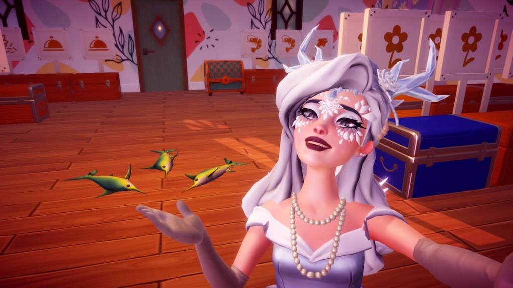 Holding out hand under swordfish in disney dreamlight valley