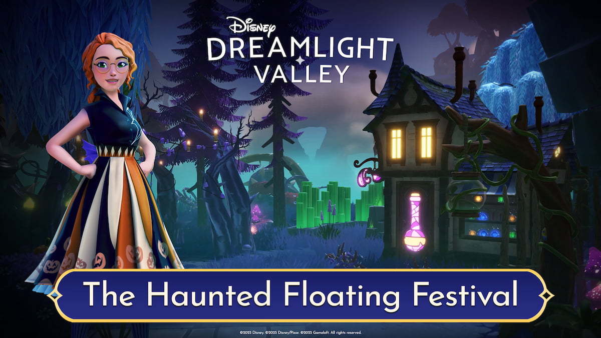 A player in a spooky dress standing on a haunted island in disney dreamlight valley