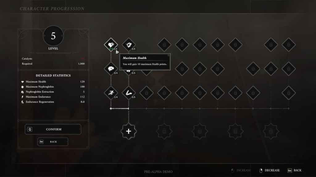 Upgrade screen in Valor Mortis.