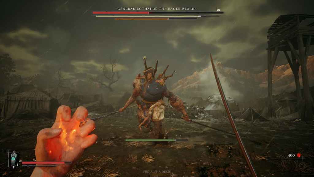 A massive Napoleonic soldier attacking the player in Valor Mortis.