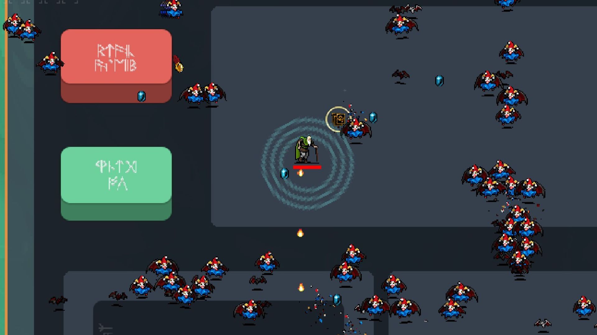 Poe walking around the Ante Chamber stage in Vampire Survivors