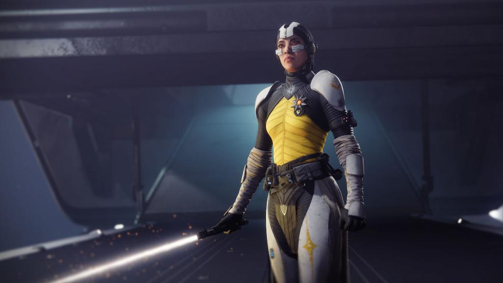 The Warlock Aunor with the Praxic Blade, a lightsaber, in Destiny 2: Renegades.