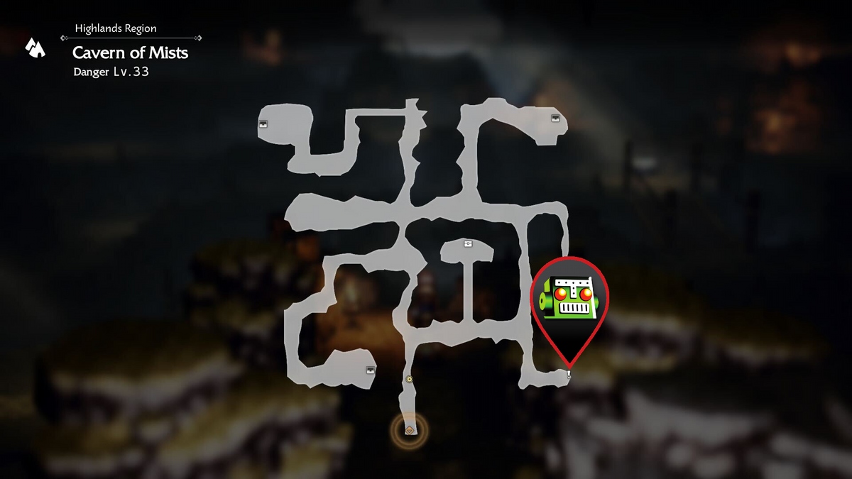 A screenshot from Octopath Traveler 0 showing the location of the Avinea in the Cavern of Mists.