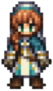 Laurana, a priestly woman with orange hair and a blue outfit.