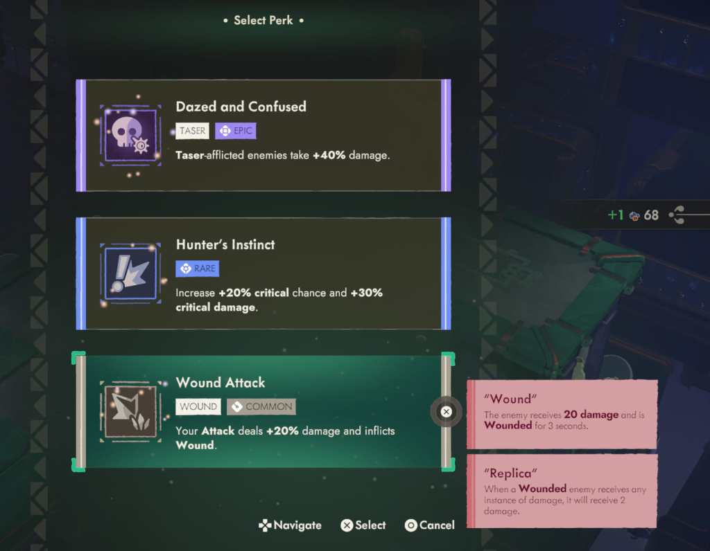 A screenshot of Moonlighter 2's Combat Perks menu