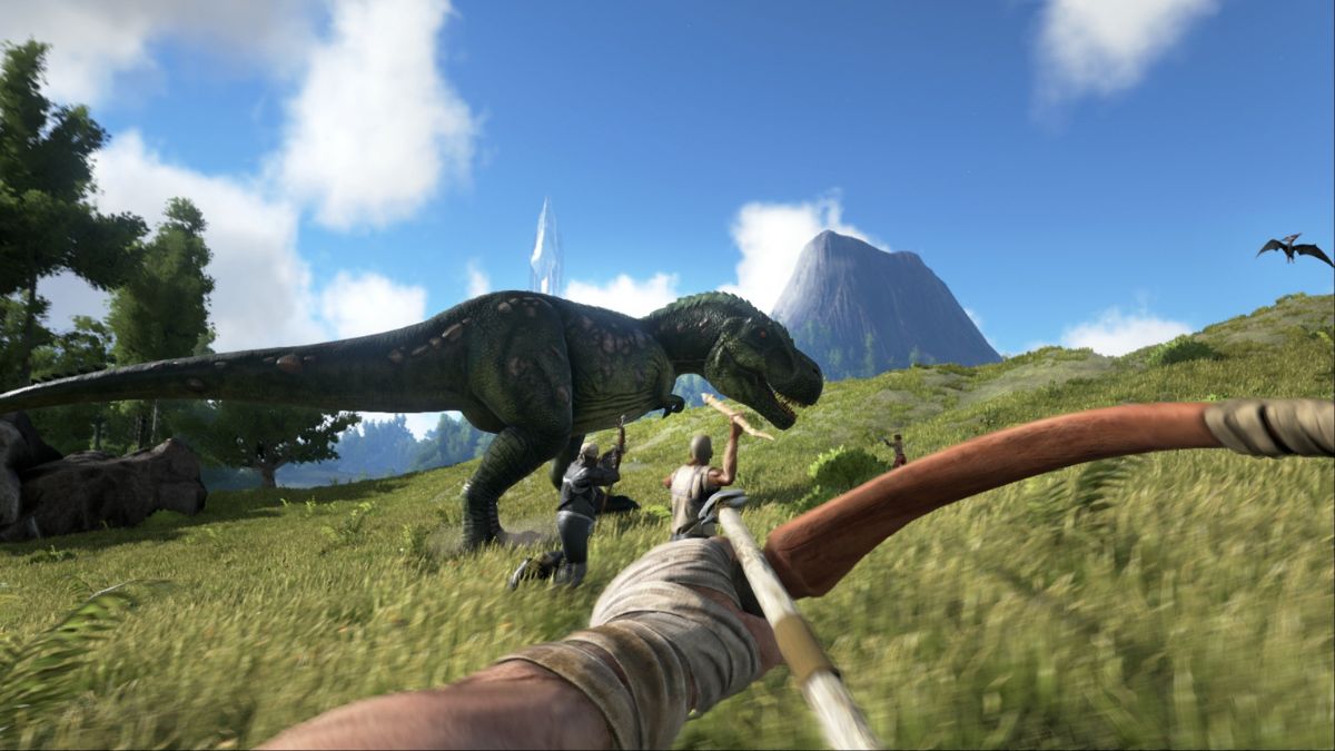 A player hunts a Rex in Ark Survival Evolved