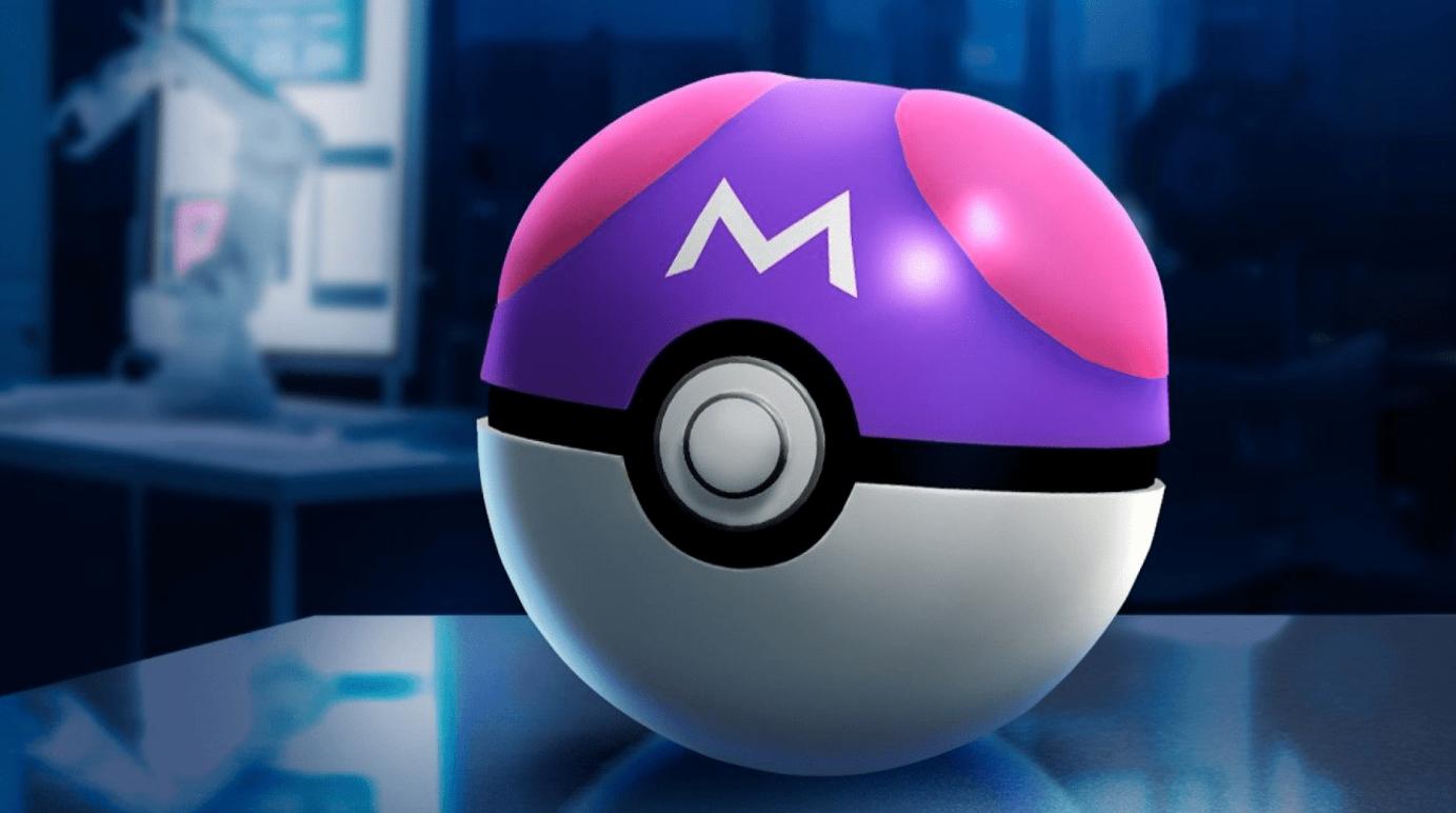 A Master Ball in Pokemon Go, a purple pokeball with pink sides.