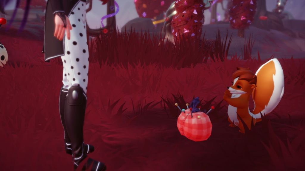 Brown skunk eating peach in disney dreamlight valley