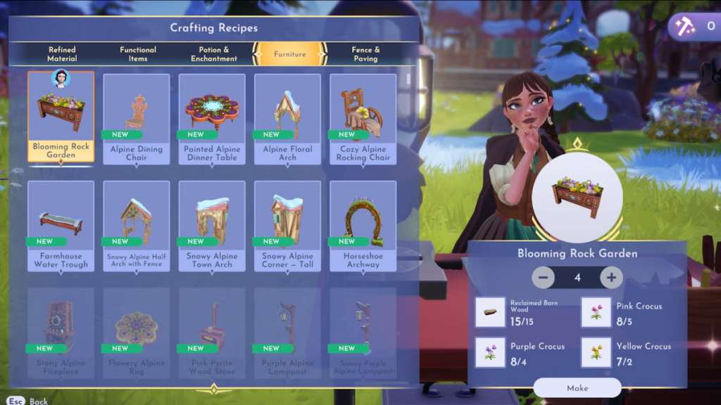 Crafting blooming rock garden in disney dreamlight valley